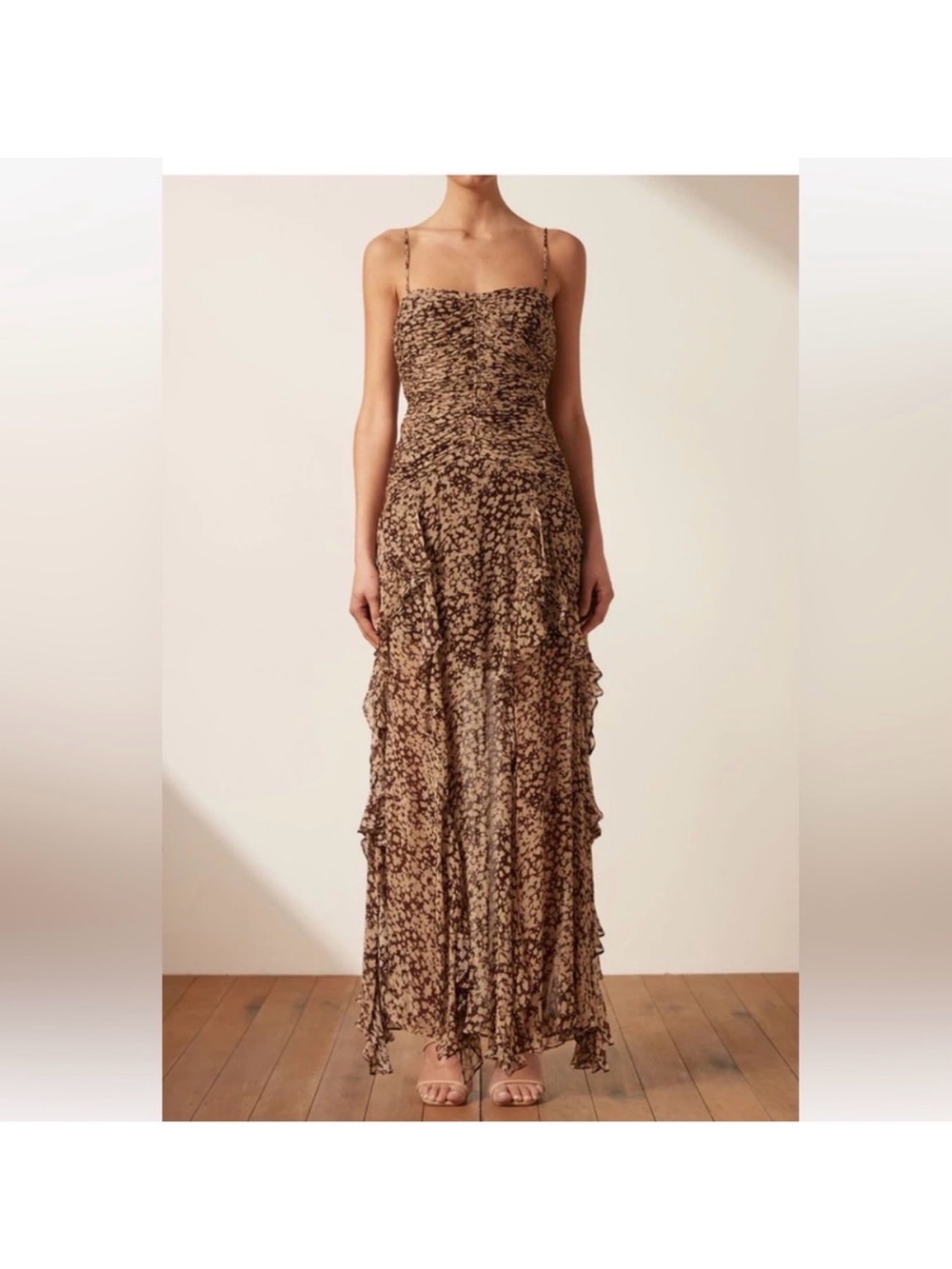 Shona Joy Valeria Ruched Frill Maxi Dress NWT